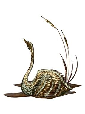 Vintage Brass Homco Swan MCM Wall Display
